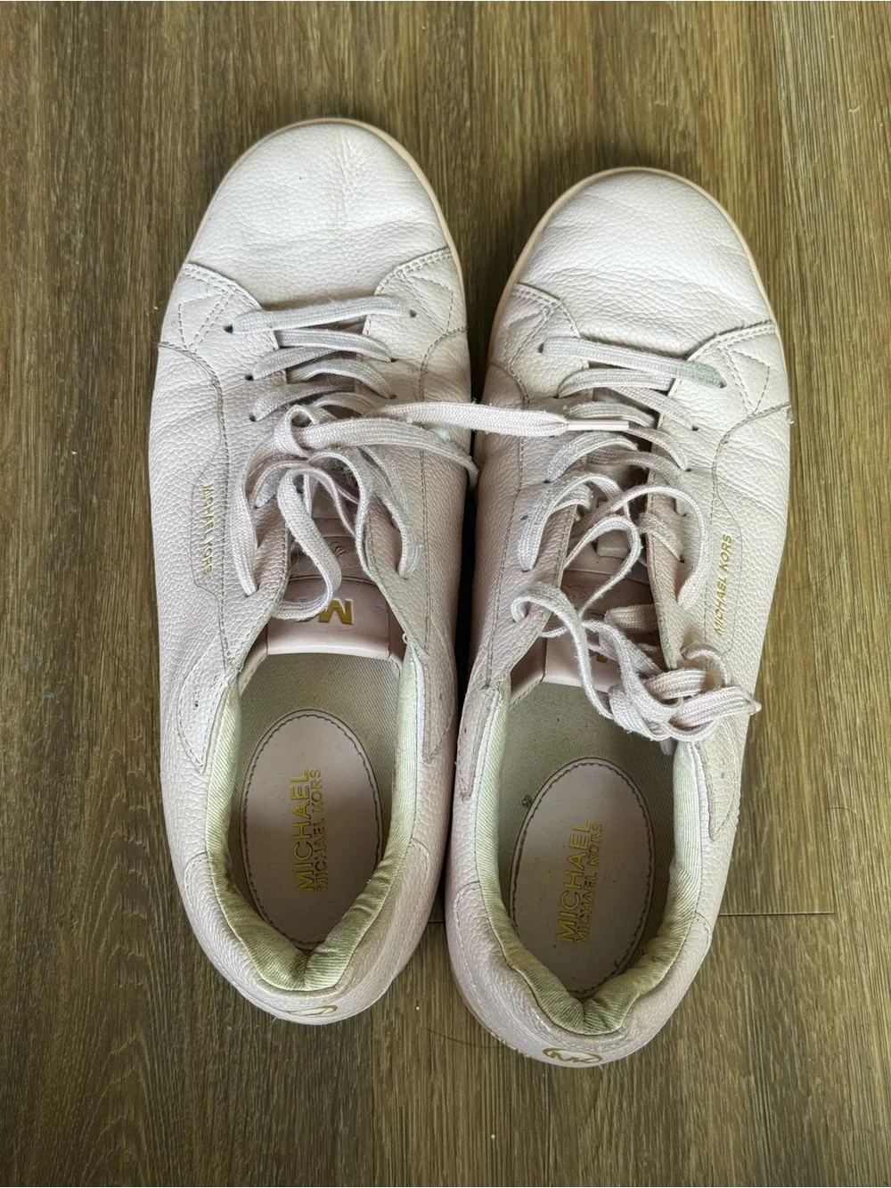 Michael Kors Pale Pink Leather Low-Top Sneakers with Gold MK Hardware